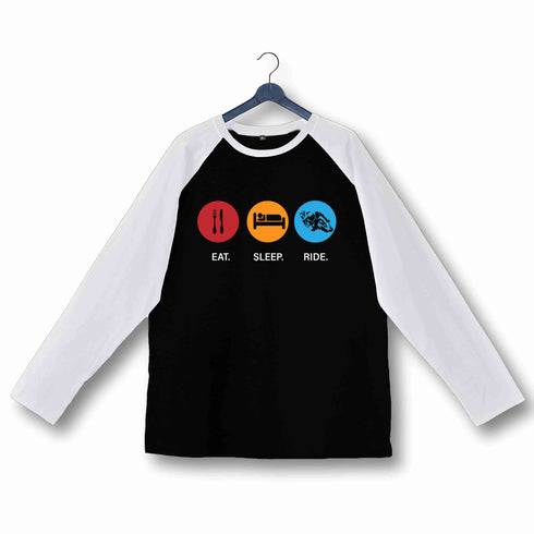 Biker Travel Wanderlust Eat Sleep Ride Custom Printed Graphic Design Raglan T-Shirt for Women